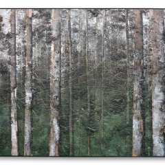 Gelichtete Durchforstung, Öl, Asche, Kalk, Erden, Pflanzenteile und Bitumen auf Leinwand, 170 x 230 x 6 cm, 2024_mit Schatten